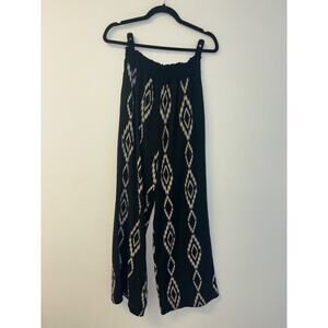 Honey punch Aztec Boho Print Flare Pants sz Large Elastic Waist Black White folk